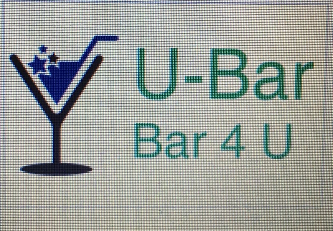 An early business logo reading "U-Bar" and "Bar 4 U" beside a martini glass.